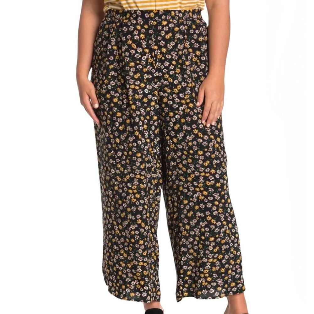 CATHERINE MALANDRINO Women's Black Floral Wide Leg Crop Pants